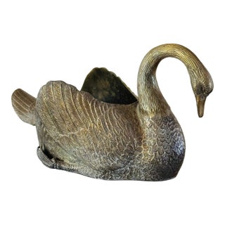 Mid Century Italian Brass Swan Planter For Sale