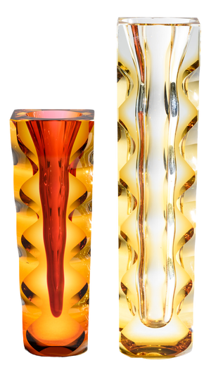 Optic Cut Glass Vases by Oldřich Lipa Lipsky for Exbor, Czechoslovakia, 1960s, Set of 2