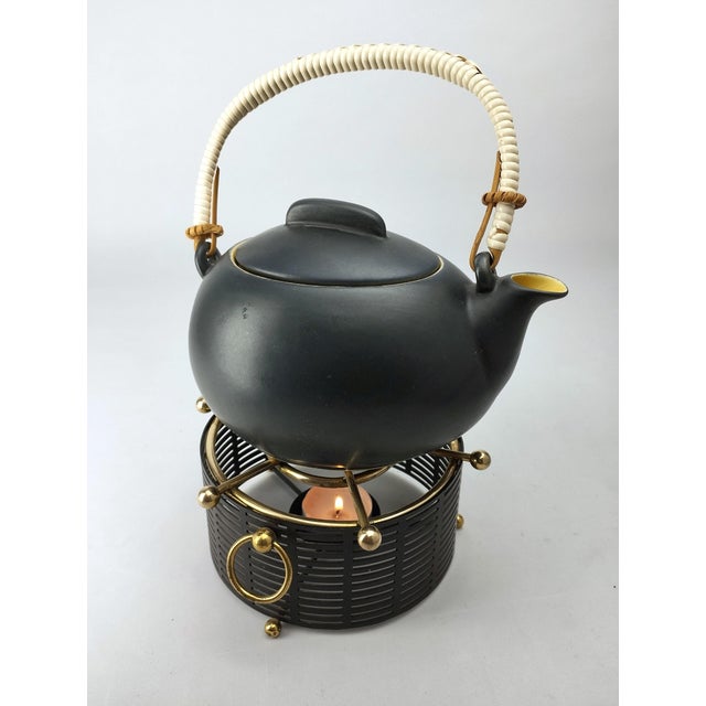 Black Mid-Century Modern Tea Warmer in Perforated Sheet Metal and Brass, 1950s For Sale - Image 8 of 9