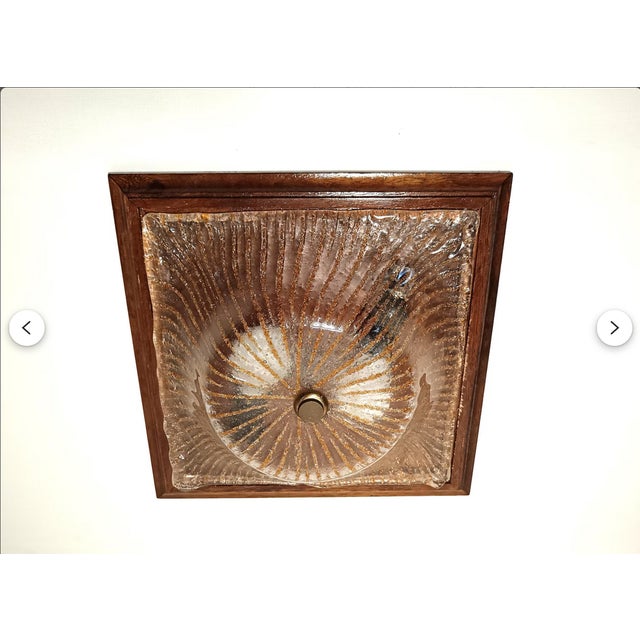 Mid-Century Modern Mid-Century Modern Art Deco Style Flush Mount or Wall Light in Wood and Murano Glass attributed to Barovier and Toso, 1960s For Sale - Image 3 of 12