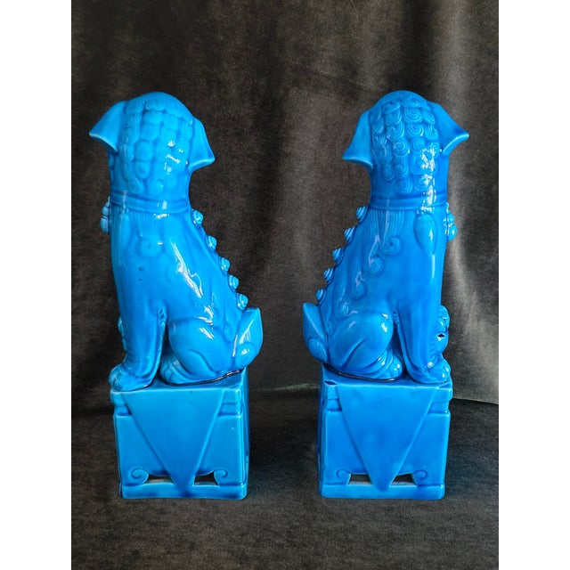 Mid 20th Century Mid-Century Vintage Turquoise Blue Foo Dogs. Matching Pair For Sale - Image 5 of 12