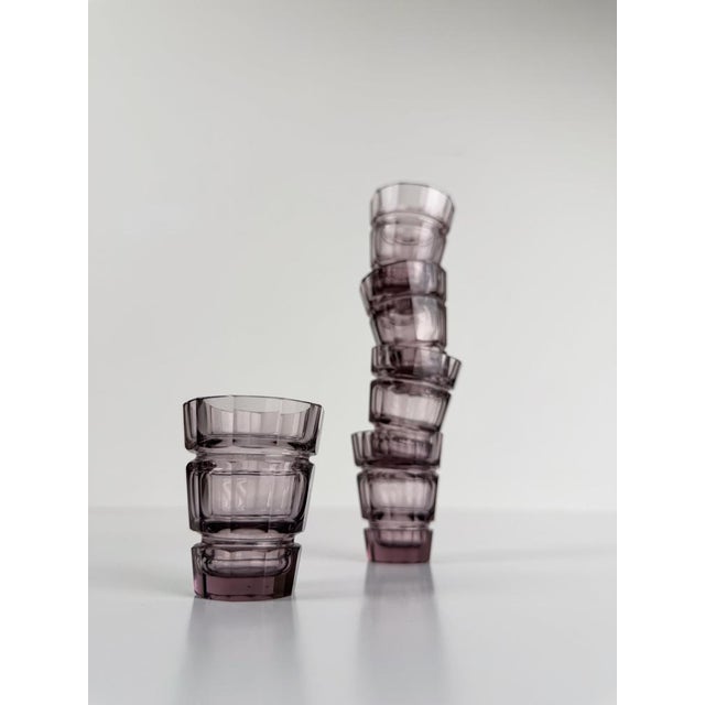 1930s Art Deco Italian Liquor Bar Set in Violet Cut Glass, 1930s, Set of 6 For Sale - Image 5 of 14