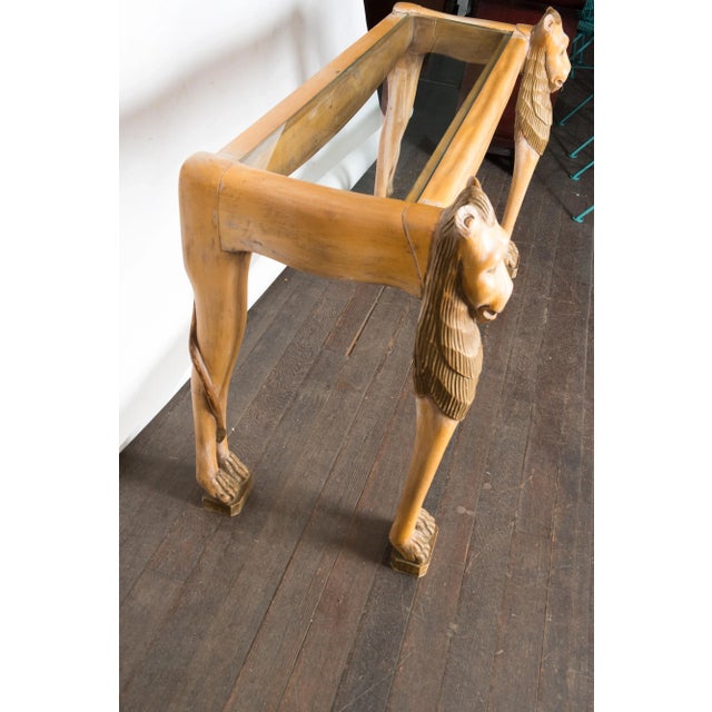 Vintage Carved Wood Egyptian Revival Lion Console Table For Sale - Image 4 of 13