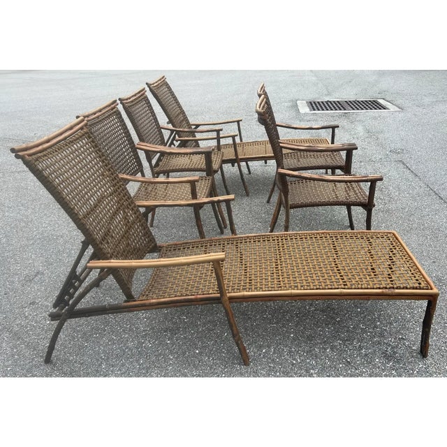 1970s 1970s Faux Metal Bamboo 6 Piece Patio Seating Set For Sale - Image 5 of 11