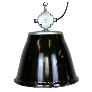 Industrial Black Enamel Factory Pendant Lamp from Elektrosvit, 1960s For Sale
