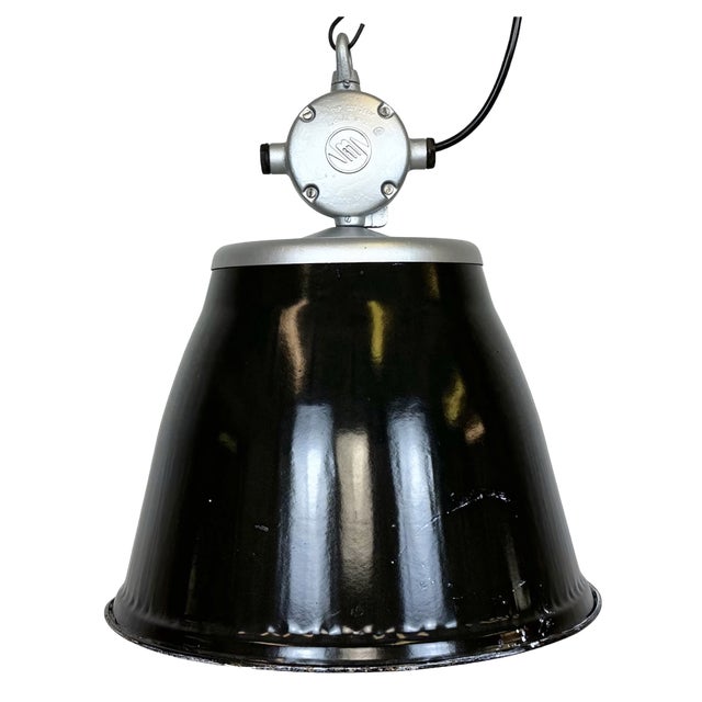 Industrial Black Enamel Factory Pendant Lamp from Elektrosvit, 1960s For Sale