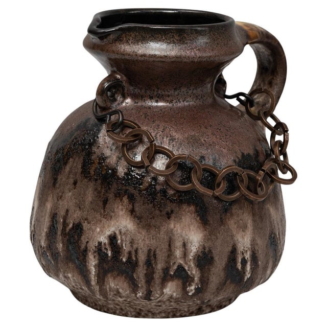 20th Century German Drip Glaze Ceramic Vase With Chain For Sale - Image 9 of 18