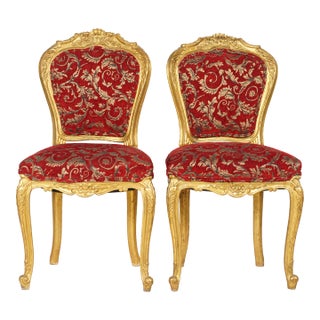 19th Century French Louis XV Rococo Revival Style Giltwood Side Chairs For Sale