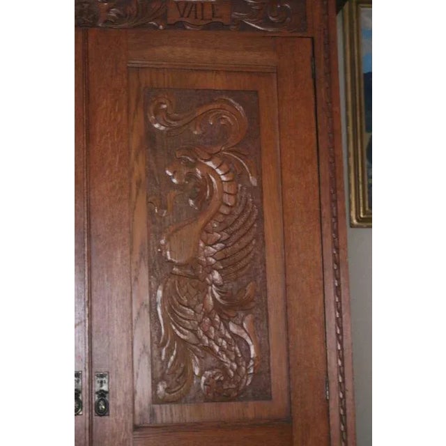 19th Century Carnegie Skibo Castle Scottish Oak Armoire With Carvings-Audaces Fortuna Juva- For Sale - Image 4 of 6