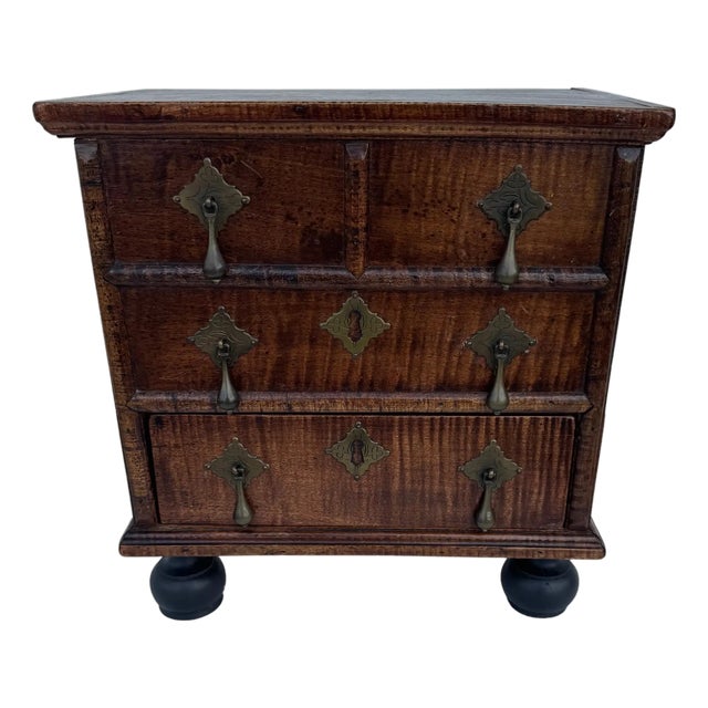Miniature Antique George Iii Style Curly Maple Chest For Sale