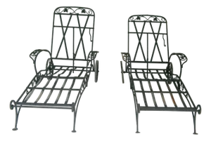 Pair of 1940s Attributed Salterini Mt Vernon Wrought Iron Chaise Lounges