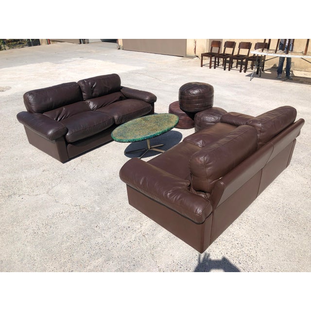 Chocolate Leather 3-Seat Sofas by Tito Agnoli for Poltrona Frau, 1970s, Set of 2 For Sale - Image 13 of 14