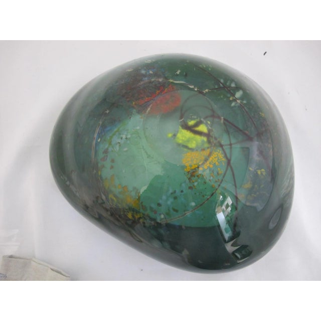 Blue Suzanne Kindland Handblown Icefire Studio Art Glass Green Blue Bowl Vase For Sale - Image 8 of 10