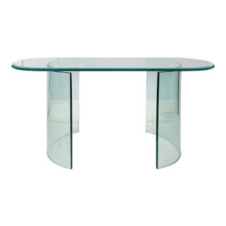 Vintage 1980s Post-Modern Double Crescent Base Glass Console Table For Sale
