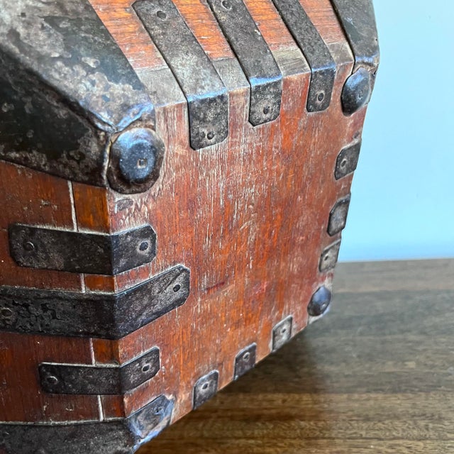 Antique 19th Century Chinese wooden rice harvest basket with iron hardware. Very worn antique condition - the wood is very...