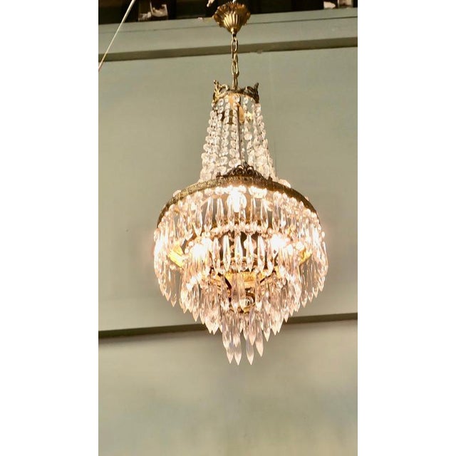 Large French Empire Style Crystal Waterfall Chandelier, 1920 For Sale - Image 6 of 8