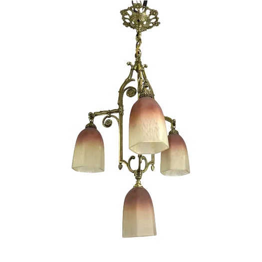 Art Deco Pate De Verre Hanging Lamp in Bronze, 1930s For Sale