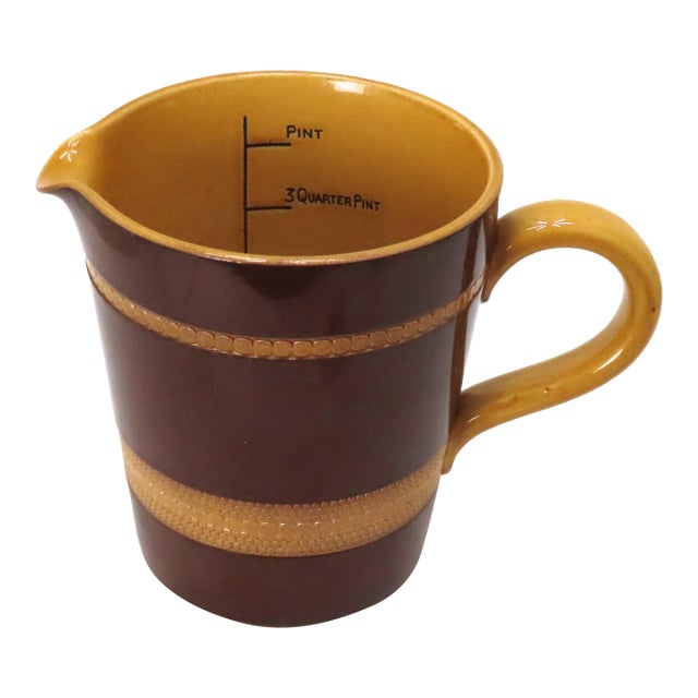 Vintage Mid Century Gresley Mocha Ware Pottery Measuring Pitcher by t.g
