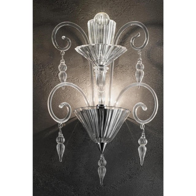 Scenographic Venetian Rigadinwall Sconce in Trasparent Murano Glass ny Simoeng for Simoeng For Sale - Image 6 of 7
