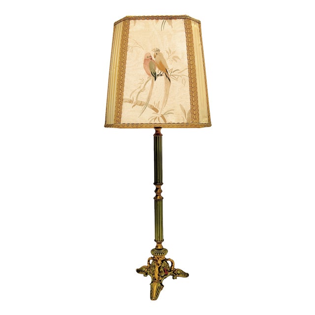 Louis XV French Polychrome and Gilded Tripod Table Lamp, 1930s For Sale