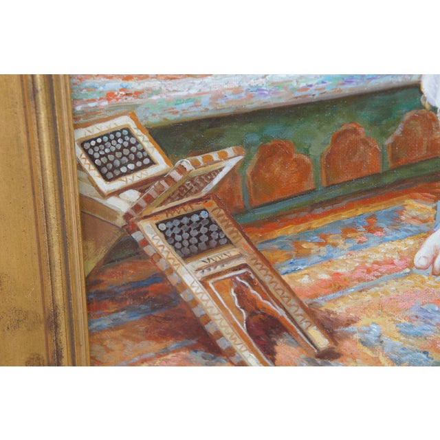 Textile Late 20th Century Dreaminess After Dorofield Hardy Orientalist Ottoman Style Oil Painting Framed For Sale - Image 7 of 13
