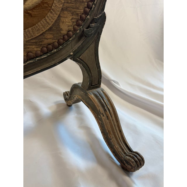 Antique French Louis XV Style Painted Firescreen | Aubusson-Style Tapestry Panel | Sage Green Cabriole Legs | 37in For Sale In New York - Image 6 of 18