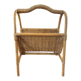 1970s Rattan Wicker Magazine Rack For Sale
