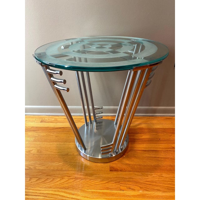1980s Jay Spectre "DeLanay" Round Chrome and Glass Table For Sale - Image 10 of 12