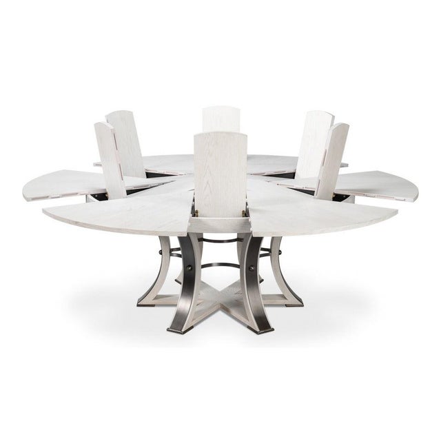 2020s Transitional Round Dining Table, Large - White Oak With Hammered Iron Base For Sale - Image 5 of 11