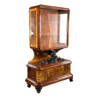 Art Deco Walnut Display Cabinet, 1930s For Sale