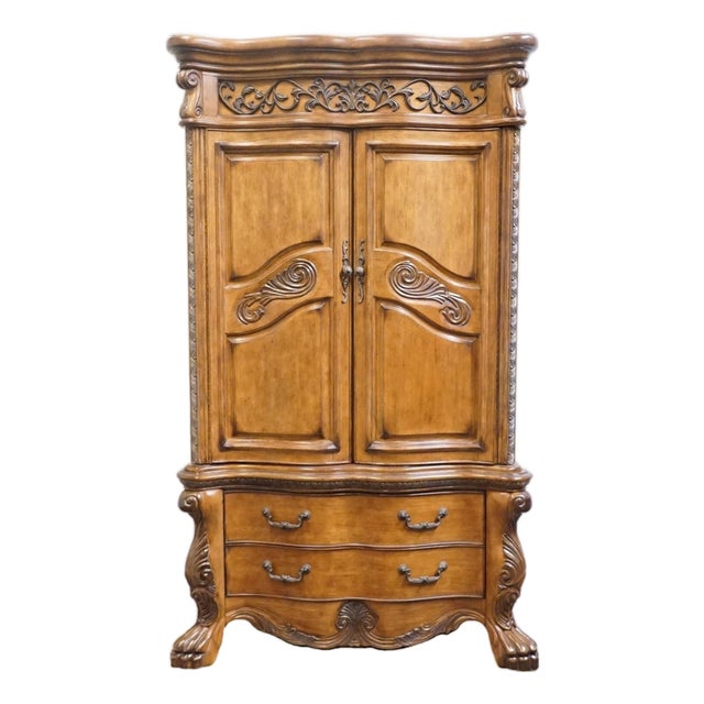 Aico Furniture Paradisio Collection Birch Contemporary Italian Provincial 52" Media / Clothing Storage Armoire - Amaretto Finish 24890-462 / 24890-473 For Sale
