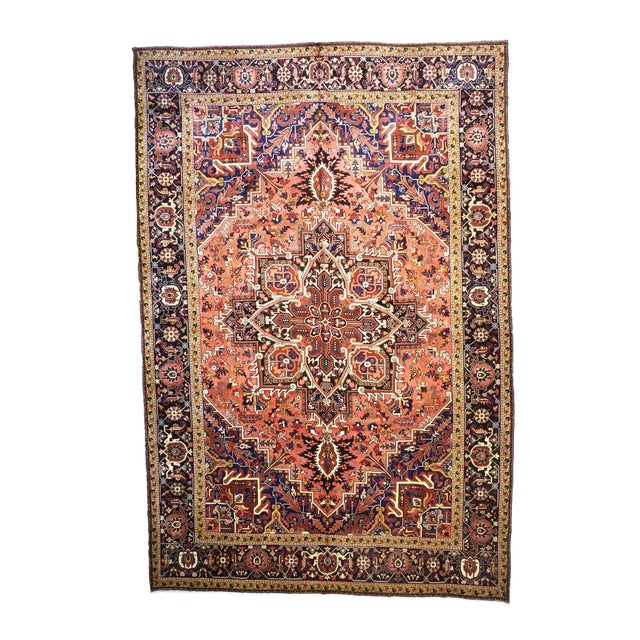 Persian Heriz Wool 13x20 Red, Orange & Black Handmade Area Rug #9902086