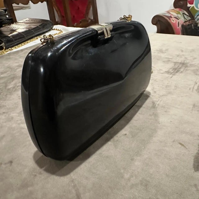 1940s Art Deco Black Bakelite and Brass Italian Evening Bag For Sale - Image 4 of 15