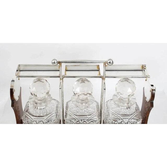 Antique Victorian Silver Plated Three Bottle Tantalus by Hobbs & Co, 1800s, Set of 4 For Sale - Image 9 of 18