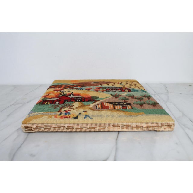 Vintage Folk Art Textile Country Farm Scene Wall Hanging For Sale - Image 4 of 9