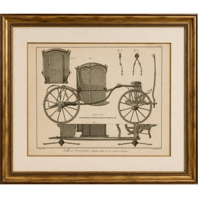 Title: 18th Century French Coach & Carriage Engineering, 1771 Original antique copper engraving illustrating the...