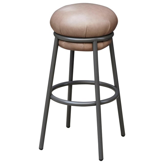 Leather and Lacquered Metal Grasso Stool in Brown by Stephen Burks For Sale - Image 14 of 14