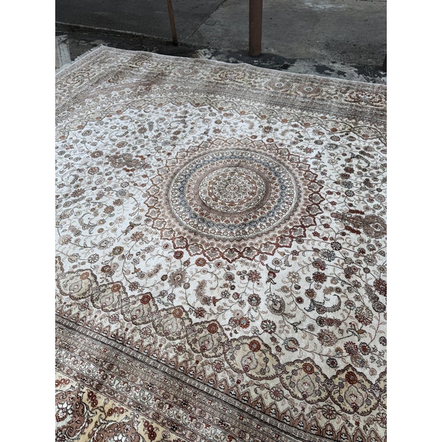 Tan 10ft 1in × 14ft Silk Area Rug For Sale - Image 8 of 12