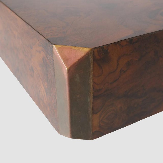 Wood Square Alveo Coffee Table in Walnut Burlwood and Brass by Willy Rizzo for Sabot Design For Sale - Image 7 of 8