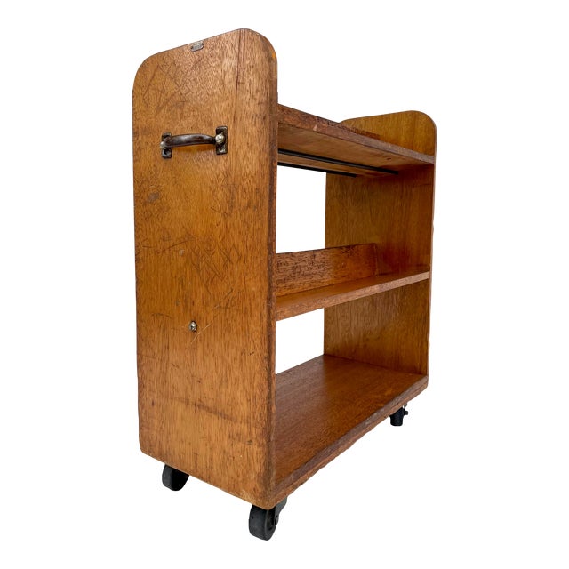 Vintage Wood Rolling Library Cart Chairish