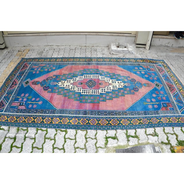 Textile 1960s Vinage Blue Rug For Sale - Image 7 of 11
