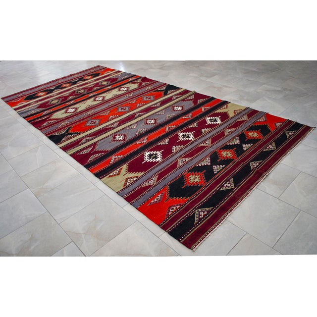 Textile 1940s Turkish Kilim Rug Hand Woven Large Area Rug Jajim - 6′2″ X 13′6″ For Sale - Image 7 of 14