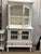 Farmhouse Vintage White Painted Hutch Cabinet With Glass Doors For Sale - Image 3 of 12