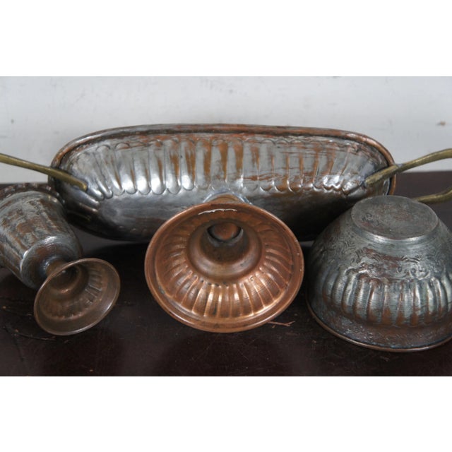 Vintage Assorted Hammered Copper & Tin Bud Vase Goblet Compote Pitcher Set- 7 Pieces For Sale - Image 6 of 13