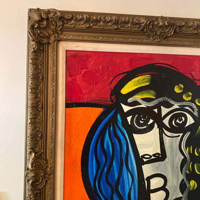 1960s 1960s Cubic Abstract Face Portrait Painting by Peter Keil, Framed For Sale - Image 5 of 12