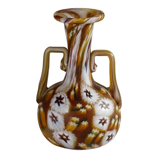 Fratelli Toso Millefiori Murrine Vase in Brown and White, Murano Early 20th Century For Sale