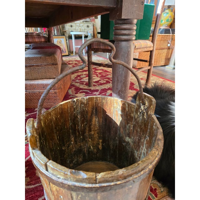 Brown Rustic European Iron Strapped Bucket For Sale - Image 8 of 12