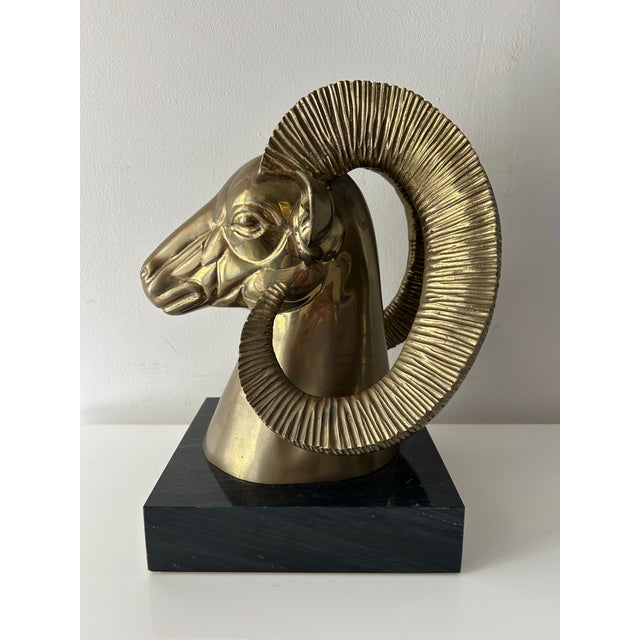 Vintage Mid Century Bronze Ram on Marble Base For Sale - Image 4 of 12