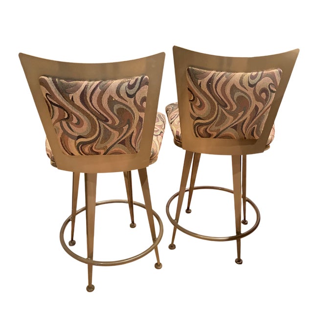 Pair of Contemporary Upholstered Counter/Bar Stools by Johnston Casuals, Bronze Tone Metal For Sale In Philadelphia - Image 6 of 14