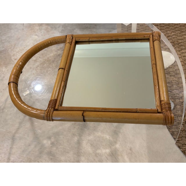 Vintage Petite Arched Rattan & Bamboo Wall Mirror For Sale - Image 4 of 12